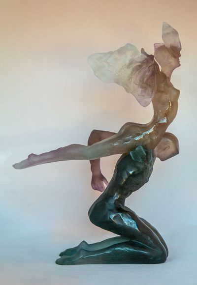 Physical culture crystal sculpture of glass dancers, the Dancing Couple by Daum Studios, donated by Teresa Lozano Long.