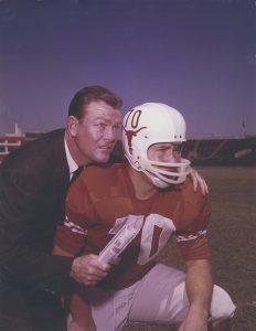 Former University of Texas football coach Darrell K. Royal and a Texas football player, from the scrapbooks in the Darrell K. Royal Collection.