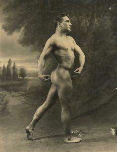 Bodybuilder Jesse Mercer Gehman, in a classical pose, from the Jesse Mercer Gehman Collection.