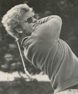 Former University of Texas golfer Tom Kite, just after completing a swing, from the Tom Kite Scrapbooks, put together by Tom Kite's mother Mauryene Kite.