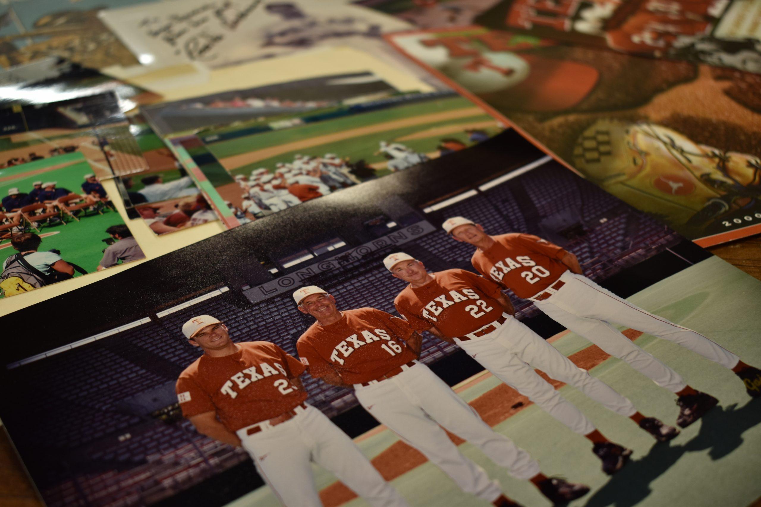 Two baseball media guides, a newspaper article and six photographs, relating to former University of Texas baseball coach Augie Garrido, from the Coach Augie Garrido Baseball Collection.