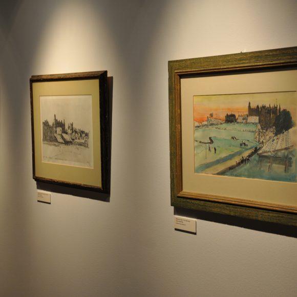 Three golf drawings from the Joan Whitworth/Harold Riley Art Collection, in the Harold Riley Takes Dead Aim Gallery.