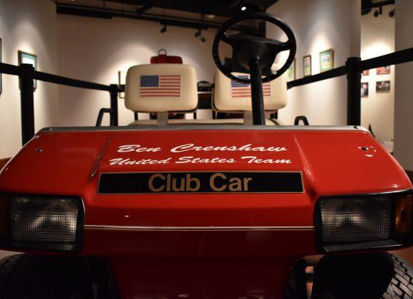 The golf cart driven by 1999 United States Ryder Cup winning Captain Ben Crenshaw, from the Ben Crenshaw and Scotty Sayers Collection, in the Harold Riley Takes Dead Aim Gallery.