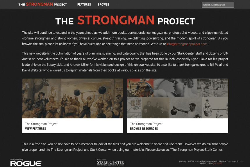 Front page view of The Strongman Project Website