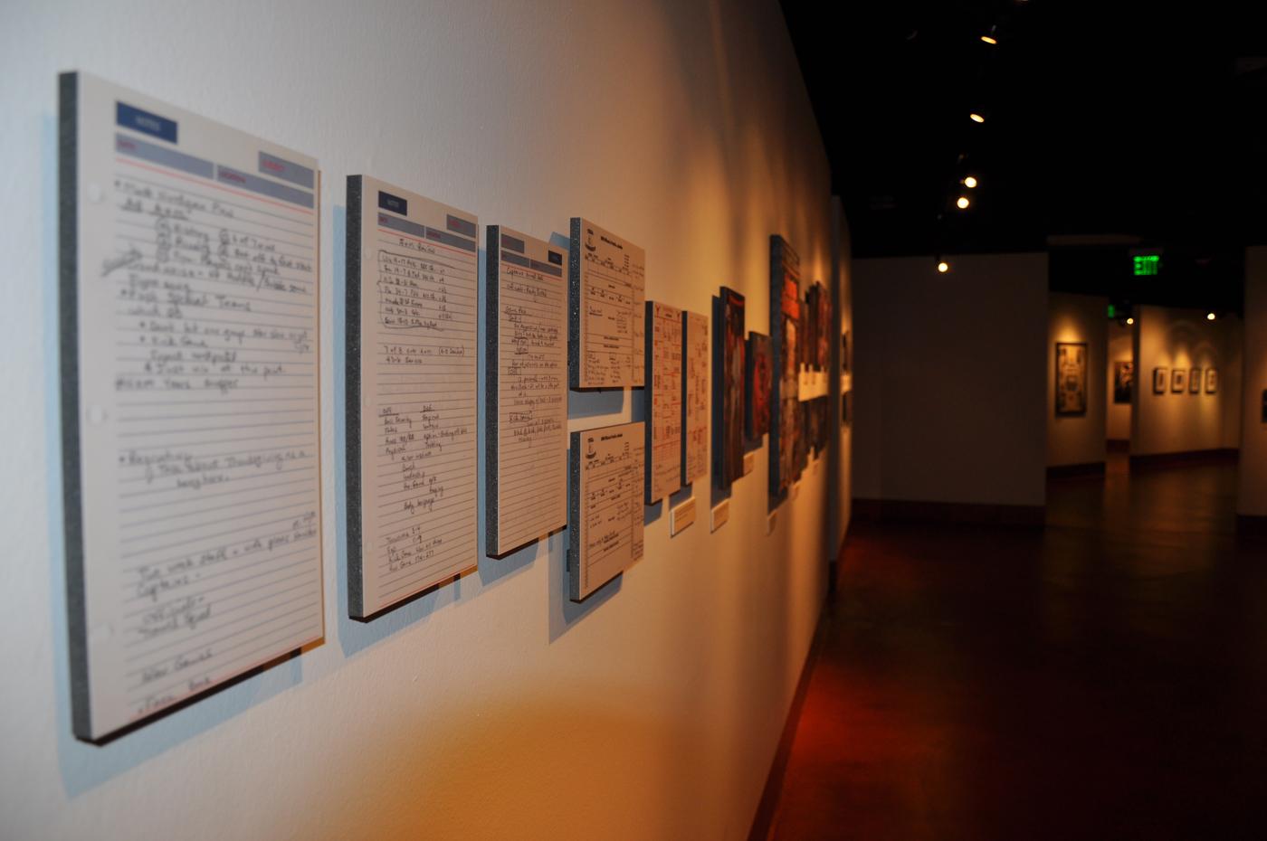 Pages from Mack Brown's game planner on display.