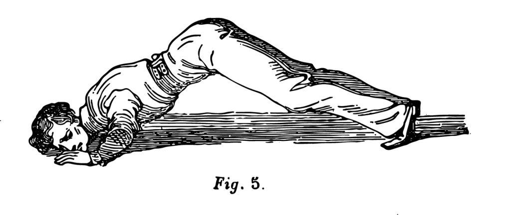 Black and white sketch of a man demonstrating a push up.