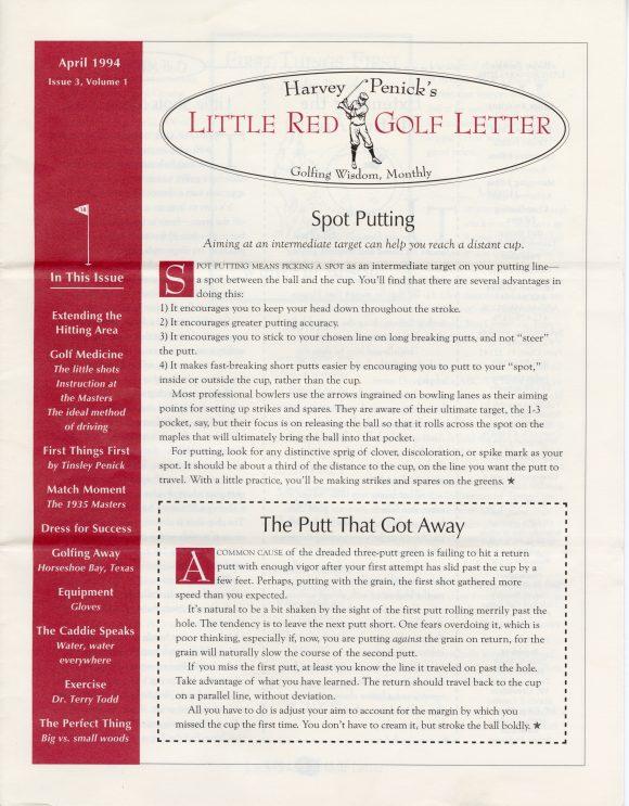 Harvey Penick’s Little Red Golf Letter (April 1994 – Vol. 1 No. 3)