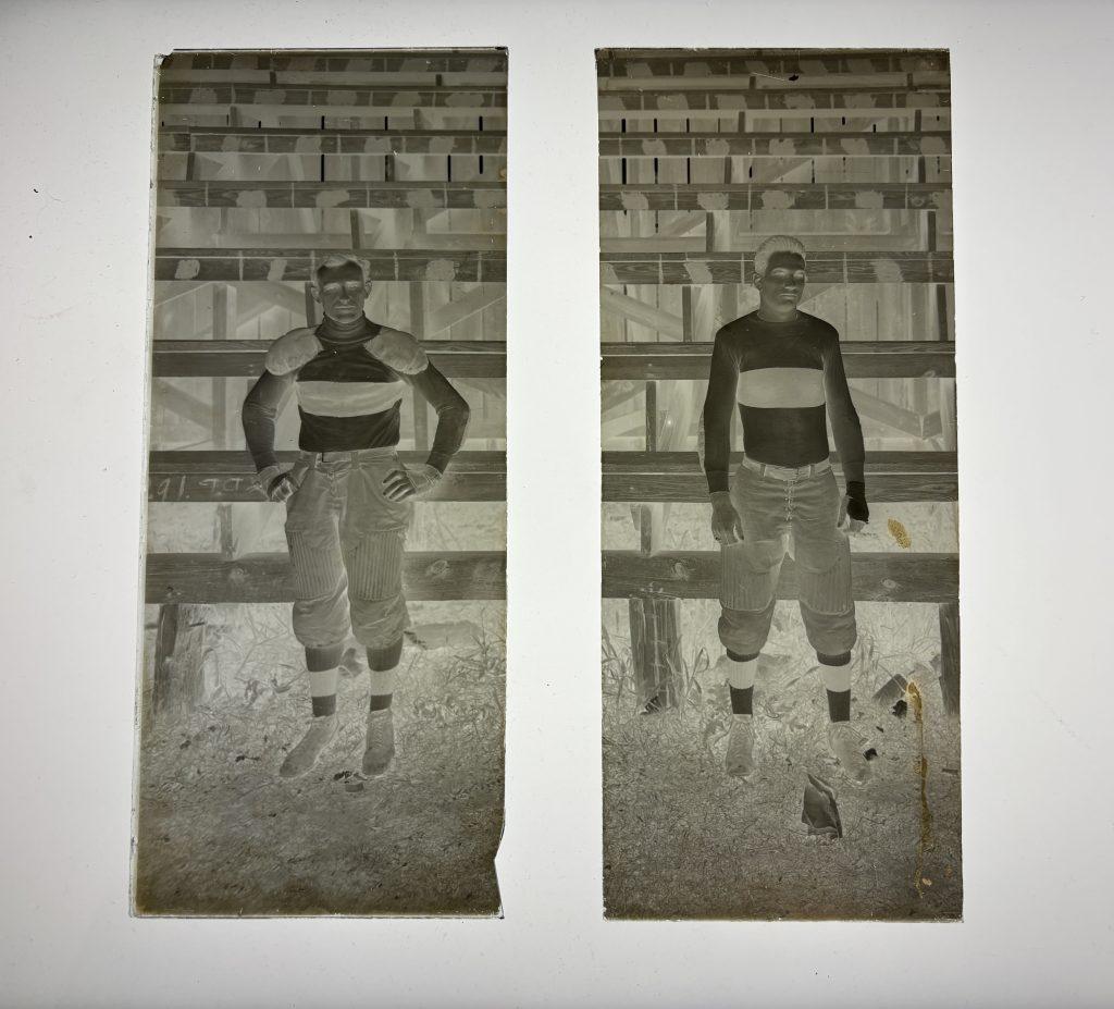 Two glass positive plates of UT Football players from circa 1911.