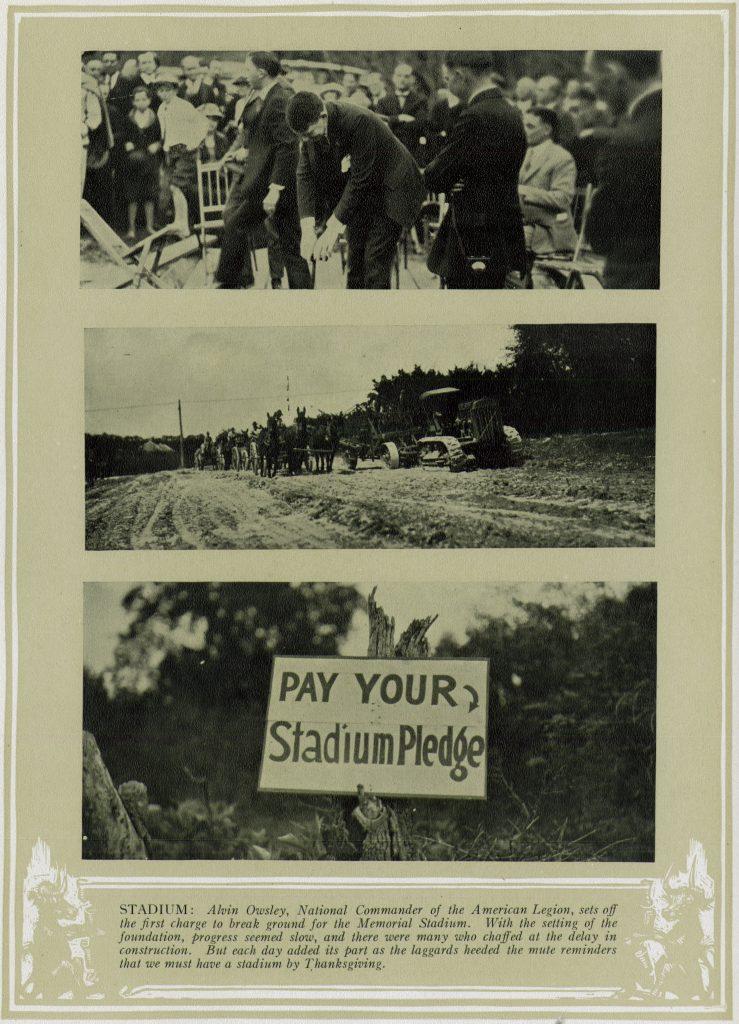 Black and white photos of the construction process of Texas Memorial Stadium in 1924.