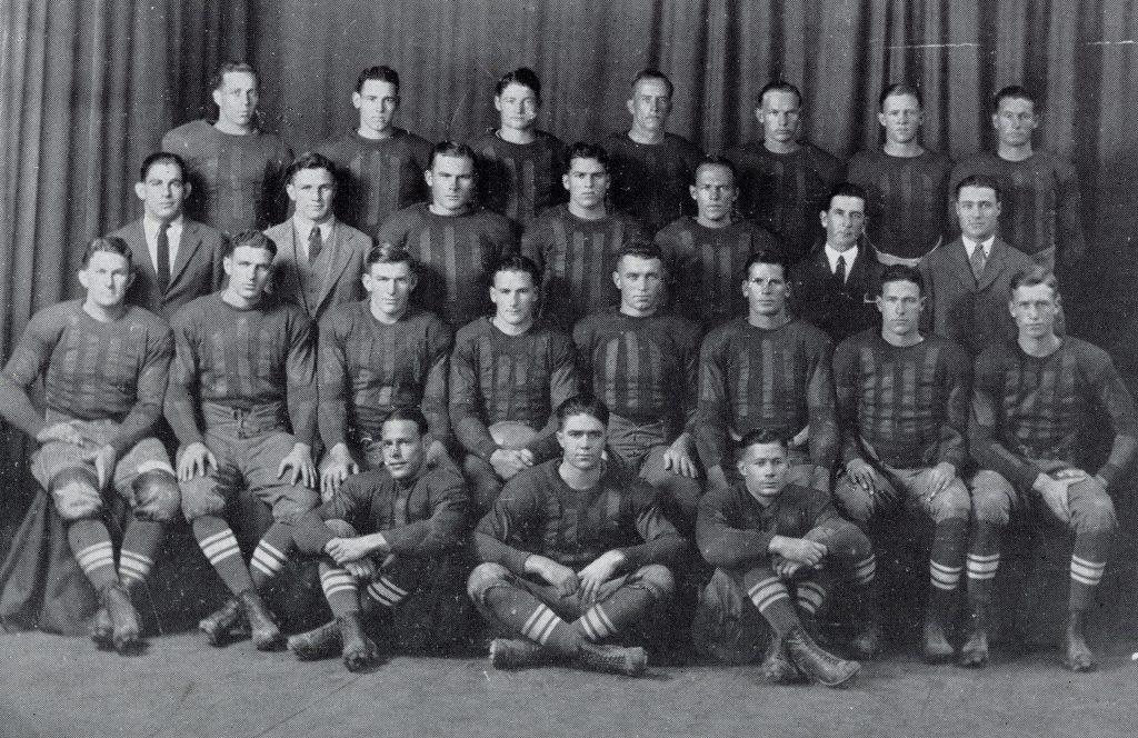 A black and white team photo of the Texas Longhorn football team in 1924.