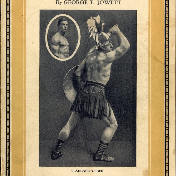 Cover of George Jowett's The Body Builder with Jowett dressed in Roman garb