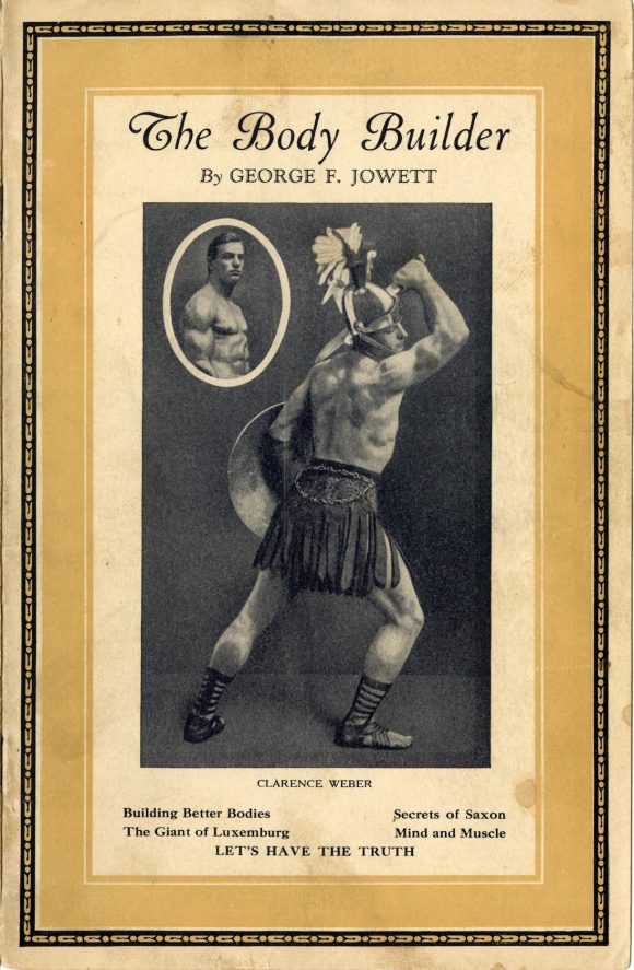 Cover of George Jowett's The Body Builder with Jowett dressed in Roman garb