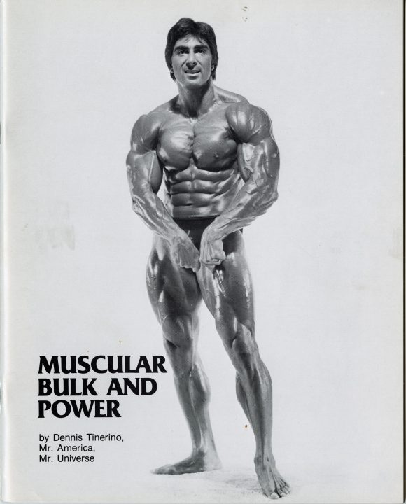 hxw_pamphlet_Muscular_Bulk_and_Power_001 Dennis Tinerino posing on the cover of his training course Muscular Bulk and Power
