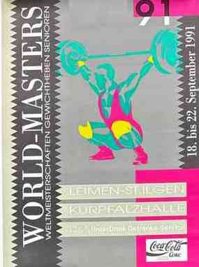 Colorful weightlifting poster from 1991 World-Master's Weightlifting Championships in Germany
