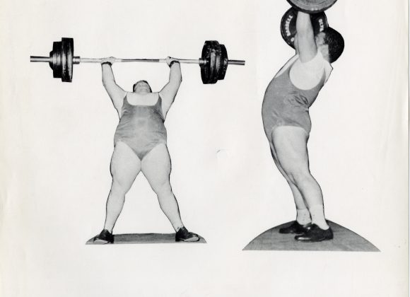 First page of the 1960 Weightlifting calendar featuring the world's strongest man, Paul Anderson with two photos of him lifting.