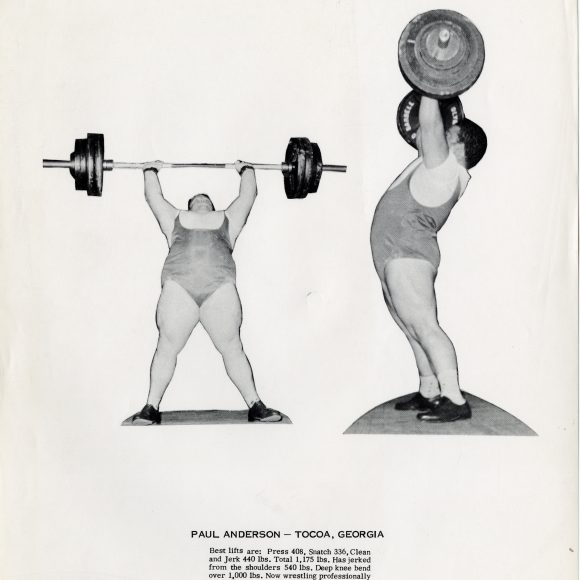 First page of the 1960 Weightlifting calendar featuring the world's strongest man, Paul Anderson with two photos of him lifting.