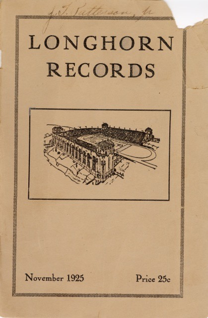 An illustration of the Texas War Memorial Stadium and "Longhorn Records" 1925