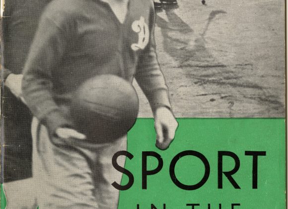 Cover of Sport in the Soviet Union booklet with several athletes pictured on the front, including a soccer player and other athletes.