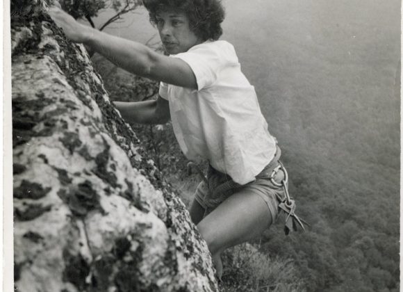 Prudden_B7_F12_Gunks_1953 Bonnie climbing the Gunks in New York.