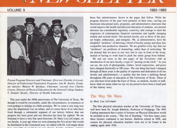 UT_Physical_and_Health_Education_Newsletter_1982-1983_Vol9_01 The cover of the UT Physical & Health Education Newsletter with photos and news about Faculty and Staff in the department.