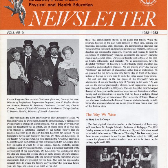 UT_Physical_and_Health_Education_Newsletter_1982-1983_Vol9_01 The cover of the UT Physical & Health Education Newsletter with photos and news about Faculty and Staff in the department.