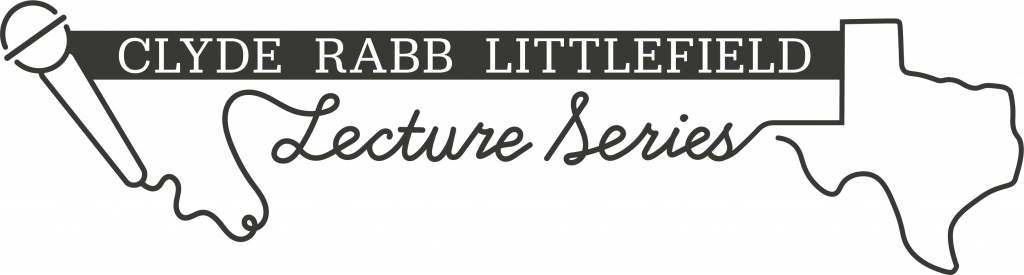 Microphone with wire forming the letters "Lecture Series" and the state of Texas.
