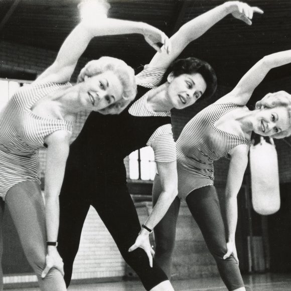 Prudden_B11_F10_YMCA_edit Bonnie and two unidentified women stretching.