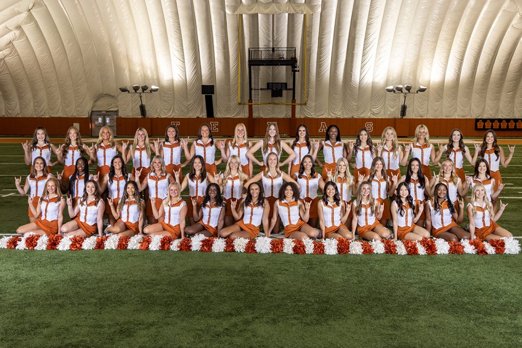 Team photo of the 2026 White Cheer Squad at the University of Texas.